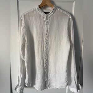 John Varvatos Mandarin collar white linen shirt